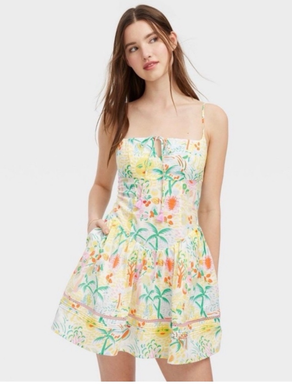 Roller Rabbit X Target Women's Vacation Drop Waist Mini Dress Yellow/ Green.